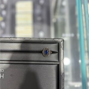 Vintage Blue Sapphire & Marcasite Ring | Art Deco Style | Silver Tone